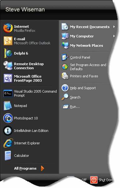 Start menu with name